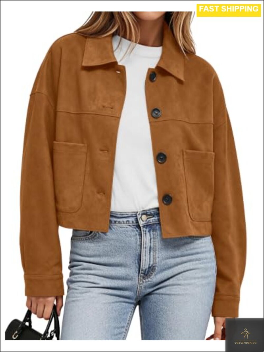 Faux Suede Cropped Jacket Lightweight Button Women's Casual Coat